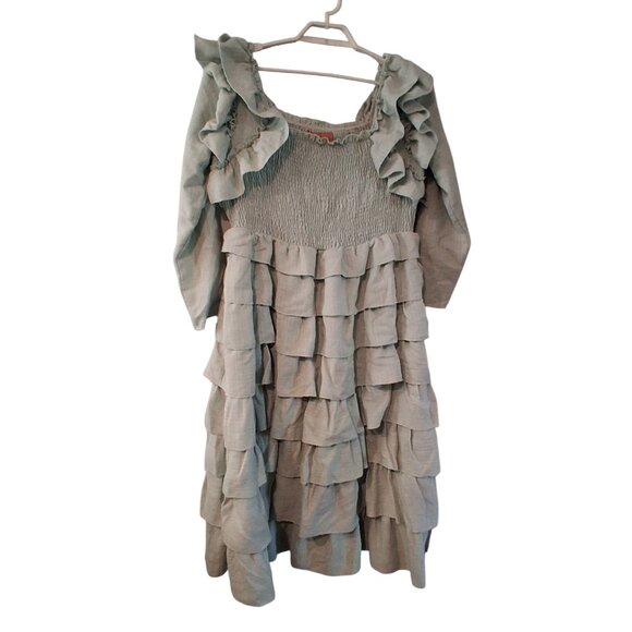 Jessakae nwt dress womens 1X 1XL ruffle tiered smocked dress green midi - Picture 1 of 5